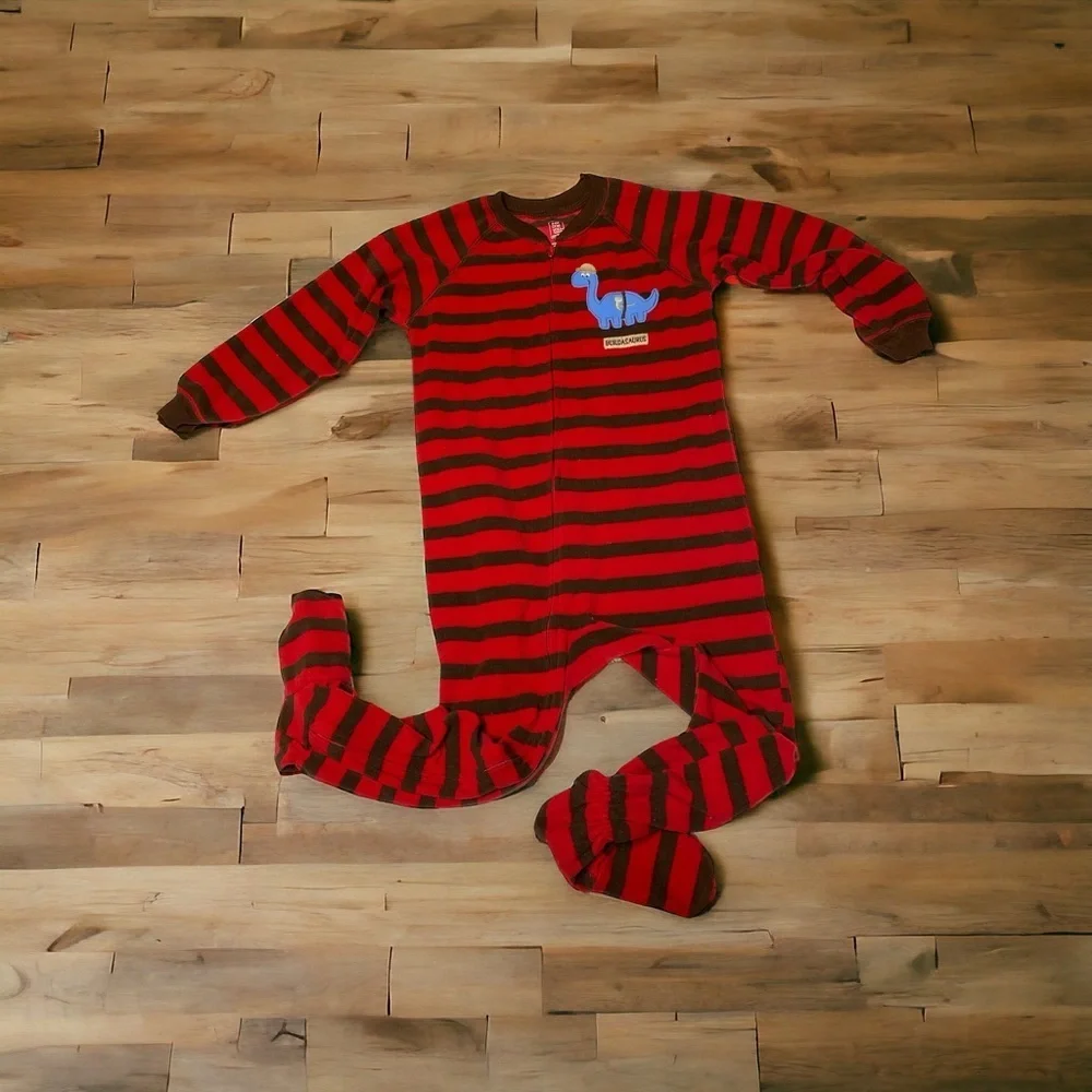 Just One You Carters one piece footed fleece pajamas 100% poly red brown…